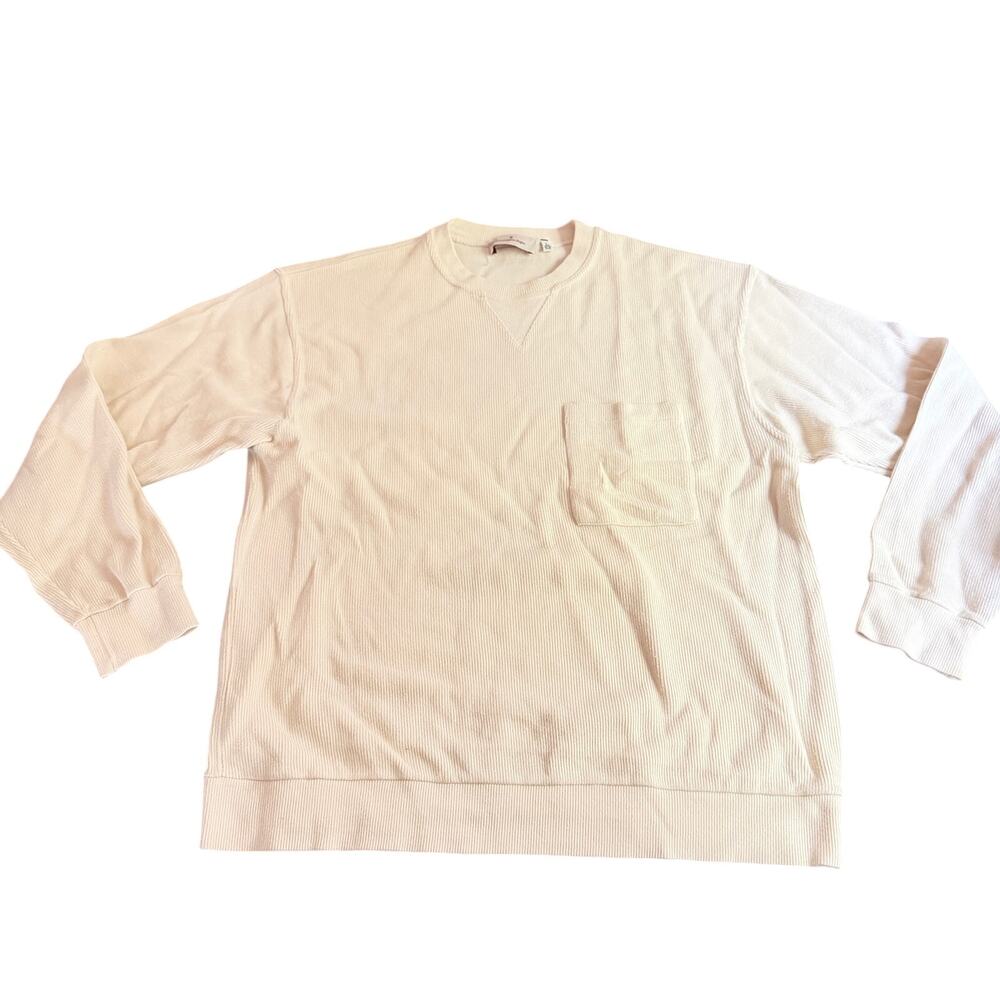 ermenegildo zegna mens cream cotton pocket pullover Crew sweater ribbed Large
